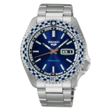 Seiko Stainless Steel Men 5 Sports Petrol Blue Dial ‘Checker Flag’ Analogue Special Edition-Srpk65K1, Bandcolor-Silver
