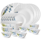 Larah by BOROSIL Fluted Series Lavender Opalware Dinner Set | 27 Piece for Family of 6 | Microwave & Dishwasher Safe | Bone-Ash Free | Crockery Set for Dining & Gifting | Plates & Bowls | White