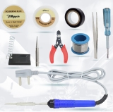 Hillgrove 10in1 Basic 25W Soldering Iron Kit with 5 Meter Solder Wire, Cutter, Stand, Flux, Bit, Tape, Tester, Tweezer, Wick 25 W Simple(Flat, Pointed Tip)