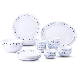 Larah by Borosil – Moon Series, Skyleaf 27 Pieces Opalware Dinner Set, White