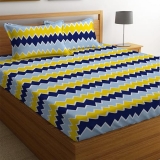 Bsb Home 100% Microfiber Bedsheet For Double Bed With 2 Pillow Covers Breathable | Wrinklefree And Softtouch Zigzag Print Sheet- Yellow & Blue