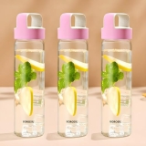 Borosil 550ml Neo Water Bottle Set with Lid | Borosilicate Glass Wide Mouth Bottle for Fridge | Extreme Temperature Resistant For Hot & Cold Water, Milk, Lassi, Juice (3pc Pack, Pink Husk Lid)