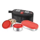 CELLO MF Trent Plus Stainless Steel Lunch Box with Jacket | Red | Leak Proof Containers | Airtight Lid | 300ml x 2 + 500ml x 1 | Ideal for Dry & Semi Liquid Food | BPA Free containers