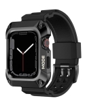 Amazon Basics Compatible with Apple Watch Band 44mm with Stainless Steel Case, Shockproof Military Rugged Men Sports TPU Strap Band with Protective Cover for iWatch SE Series 6 5 4, 44 mm – Silver
