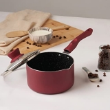 Cello Crown Induction Base Non Stick Saucepan with Glass Lid 1.5 Liter, Maroon
