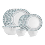 Cello Dazzle Series Celeste Opalware Dinner Set | 20Pcs | White | Service For 6 | Microwave & Dishwasher Safe | Light-Weight & Durable | Chip & Scratch Resistant | Best For Special Occassion & Gifting