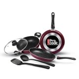 Milton Pro Cook Kitchen Pride Non-Stick Cookware Set of 5 | Includes Nonstick Tawa, Frying Pan, Kadhai with Lid, Nylon Laddle & Spatula | Non-Induction Base | Peach Color