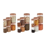Solimo Checkered Jar Container, Set Of 18 (6 Pcs X 250 Ml Each, 6 Pcs X 500 Ml Each, 6 Pcs X 1000 Ml Each), Choco | Air Tight | Kitchen Organiser | Bpa Free | Stackable