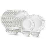 Larah by Borosil Ora Gold Fluted Series Opalware Dinner Set | 21 Pieces for Family of 6 | Microwave & Dishwasher Safe | Bone-Ash Free | Crockery Set for Dining & Gifting | Plates & Bowls | White
