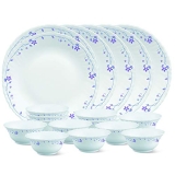 Larah by Borosil Glass FloraThali Set (White) – 18 Pieces