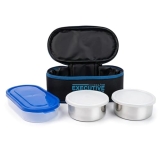 Zaib Stainless Steel Lunch Box for Kids with Insulated Carry Bag | 3 Containers: 2x350ml + 1x400ml Rice Bowl | Durable, Leak-Proof & BPA-Free Tiffin Box for School, Travel & Picnics (Executive 2+1)