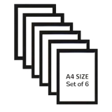 Blank A4 Photo Frame – Black Picture Frames for Wall Decor and Table Top – Premium Synthetic Wood Frames with Acrylic Glass for Certificates, Documents and Home Decoration (Pack-6)