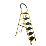 BonKaso Mild Steel Multipurpose Climb Swift 6-Step Foldable Ladder with Safety Clutch Lock, Load Capacity Upto 120kg – Anti-Slip Designed for Indoor & Outdoor Use – (Yellow & Black)