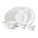 Larah by Borosil Ingot Fluted Series Opalware Dinner Set | 13 Pieces for Family of 4 | Microwave & Dishwasher Safe | Bone-Ash Free | Crockery Set for Dining & Gifting | Plates & Bowls | White