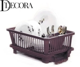 DDecora Dish Drainer Kitchen Rack Plastic 3 in 1 Large Sink Set Drying Washing Basket (BROWN)
