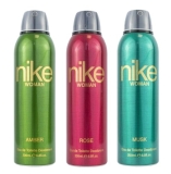 Nike Women Deodorant Spray Combo (Amber + Rose + Musk) – 200ml Each | Pack of 3 Long Lasting Body Spray | Odour Control & Freshness | Deo for Women