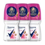 Rexona Lotus Flower & Shea Butter Antiperspirant Roll-On | for Women |72H Odour Protection | Limited Edition Pack – ICC Women’s Cricket World Cup India 2025 |50 ML (Pack of 3)