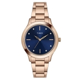 TIMEX Analog Watch for Women with Blue Round Dial & Rose Gold Stainless Steel Bracelet Band Water Resistant Women’s Wrist Watches – TWEL98SMU08