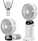 Handheld Fan, 4200mAh Portable Mini Fan, USB Rechargeable 5 Speeds Desk Fan with LED Display for Travel, Outdoor, Home, Office, School, Camping (White)