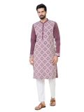 See Designs Men’s Full Sleeve Mandarin Collar Mauve Embossed Printed Straight Long Kurta with Pyjama – Festive Collection | – SDKT293001L