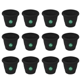 TrustBasket UV Treated Plastic Round Pot (6 Inches) -Black Color – Set of 12