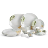 Cello Imperial Series Opalware Dinner Set 33 Pcs | Lush Foliage | Opal Glass, Lightweight & Chip-Resistant | Microwave Safe, Dishwasher Safe | Scratch-Resistant Dinnerware | White