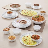 Larah By Borosil Moon Riva Dinner Set – 27 Pcs, Opal Glass Dinner Plates & Bowls Crockery Set for Dinning, White