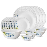 Larah by BOROSIL Lavender Opalware Dinner Set (White) – 19-Pieces