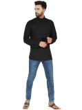 Amazon Brand – Anarva Men’s Pure Cotton Solid Kurta Long Sleeves Band Collar Casual Shirt (K017black_Black_Medium)