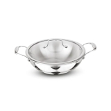 Signoraware Artista Tri Ply Stainless Steel Shallow Kadhai 26cm with Glass Lid | Induction & Gas Compatible | Durable | Ideal for Stir Frying & Sauteing | Best for Curry & Gravies (4 LTR | Steel)