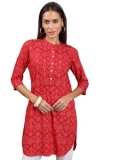 Vishudh Women Mandarin Collar 3/4 Sleeve Tunic VNTN000592 Red M