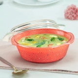 Borosil 700ml Kube Pink Round Deep Casserole with Lid | Borosilicate Glass Bakeware & Serveware Bowl with Flat Lid | Microwave, Dishawasher & Oven Safe Multipurpose Bowl for Mixing Dough, Salad, Batter