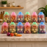 Homestrap Mesh Storage Bags Set of 12 | Reusable Fridge Organizer Bags for Fruits & Vegetables | Multipurpose & Washable Drawstring Grocery Organiser Pouches (9 X 13 Inches|Multicolour)