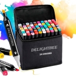 Delightbee Dual Tip Colorful Art Markers Sketch Pens 24 Colours with Carrying Case for Painting Sketching Calligraphy Drawing Markers Twin Head Permanent Colouring Marker Pens for Kids Adult (24)