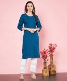 Sofisty Women Embroidered Straight Kurta(Blue)