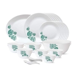 Borosil Larah – Tiara Series, Floral Woodstock, 33 Pcs, Opalware Dinner Set, White