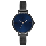 TIMEX Analog Watch for Women with Blue Round Dial & Black Stainless Steel Bracelet Band Water Resistant Women’s Wrist Watches – TWEL155SMU08