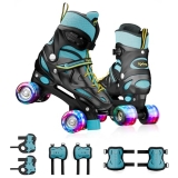 Lifelong Kids Adjustable Skating Shoes with LED Lights – Inline Roller Skating with Adjustable Size, Playful Lighting with Safety Pads, 1 Pair of Skates, Durable Frame – Black, L (24.5-27 cm)