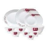 Larah by Borosil – Tiara Series, Paradise, 27 Pcs, Opalware Dinner Set, White