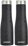 Amazon Brand – Solimo Stainless Steel Fridge Water Bottles | Set of 2 | Textured Finish | 1 L | Black
